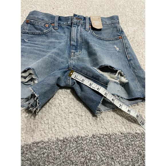 NWT Madewell Women's Size 23 Relaxed Ripped Mid Length Denim Shorts Blue - Picture 5 of 10